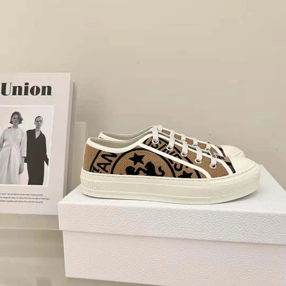 Dior Walk N Dior Sneaker Beige Jute Canvas Embroidered with Dior Union Motif for Women