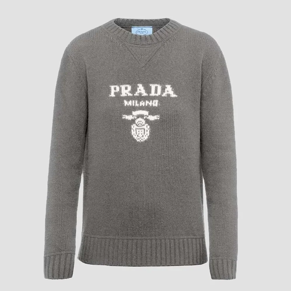 Prada Cashmere and Wool Prada Logo Crew-neck Sweater for Men in Silver