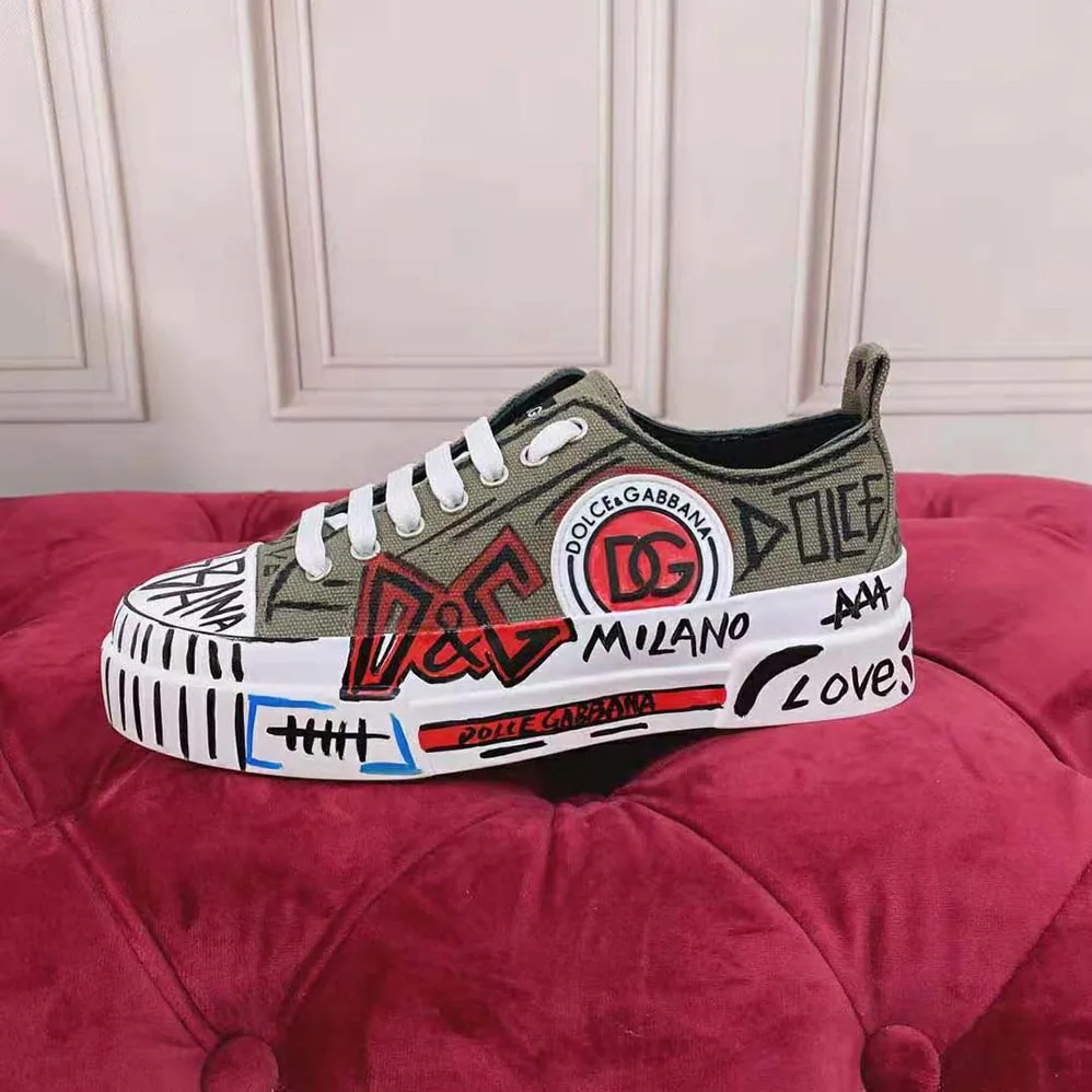 Dolce Gabbana D&G Hand-Painted Graffiti Canvas Portofino Light Sneakers for Women Dolce Gabbana D&G Hand-Painted Graffiti Canvas Portofino Light Sneakers for Women
