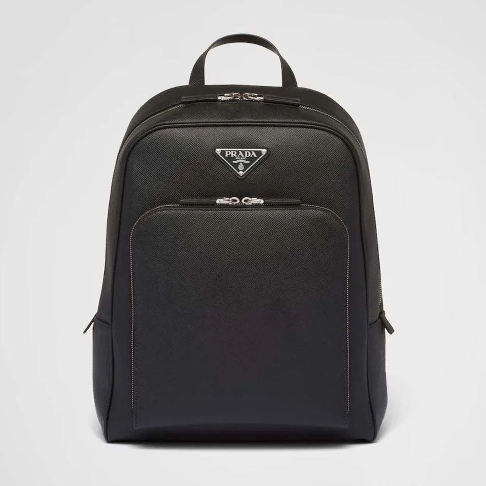 Prada Saffiano Leather Backpack with Triangle Logo for Unisex in Black Prada Saffiano Leather Backpack with Triangle Logo for Unisex in Black