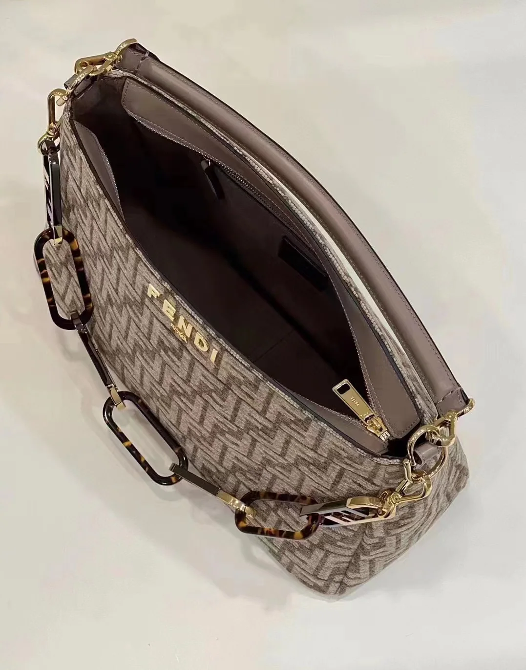 Fendi O'Lock Zip Dark Grey Tapestry Fabric Bag for Women Fendi O'Lock Zip Dark Grey Tapestry Fabric Bag for Women