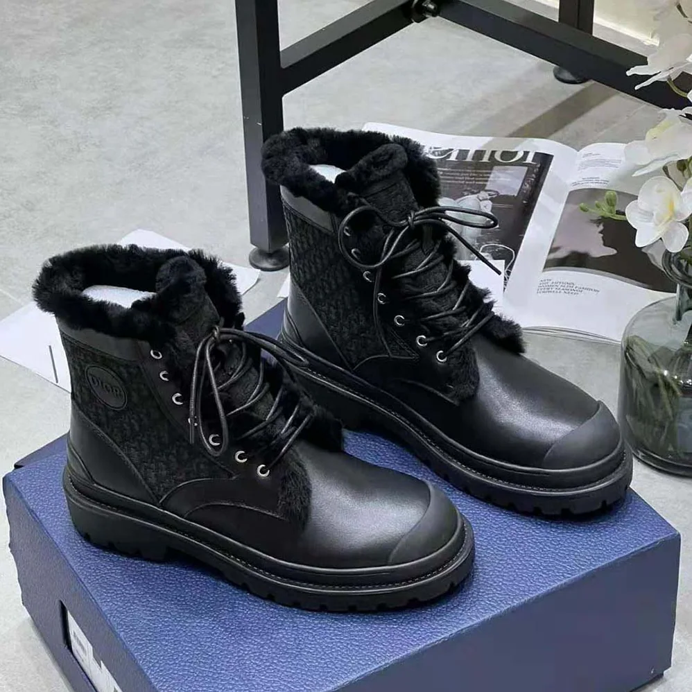 Dior Explorer Ankle Boot Black Smooth Calfskin and Dior Oblique Jacquard for Men