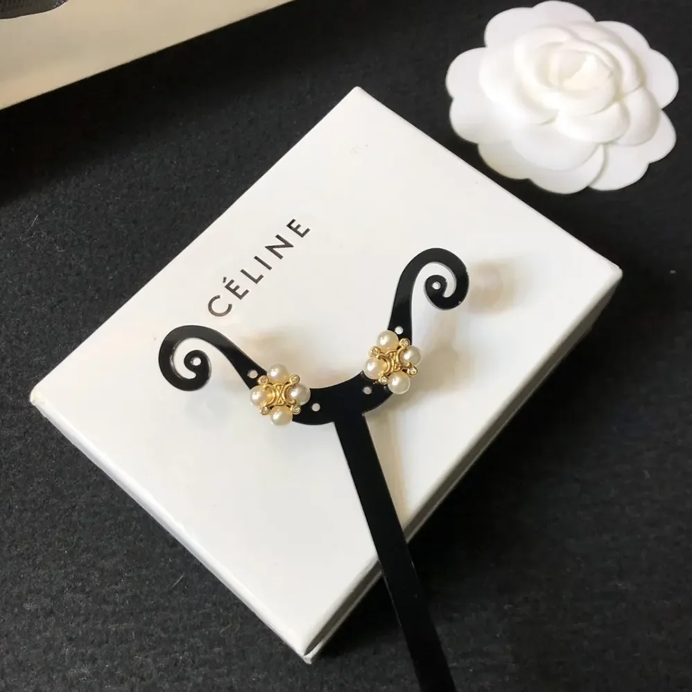 Celine Les Perles Celine Studs in Strass esin Pearls and Brass with Gold Finish for Women