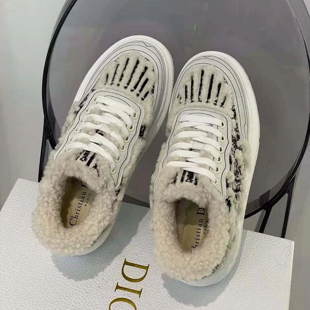 Dior Addict Sneaker Blue Toile de Jouy Embroidered Natural Shearling for Women