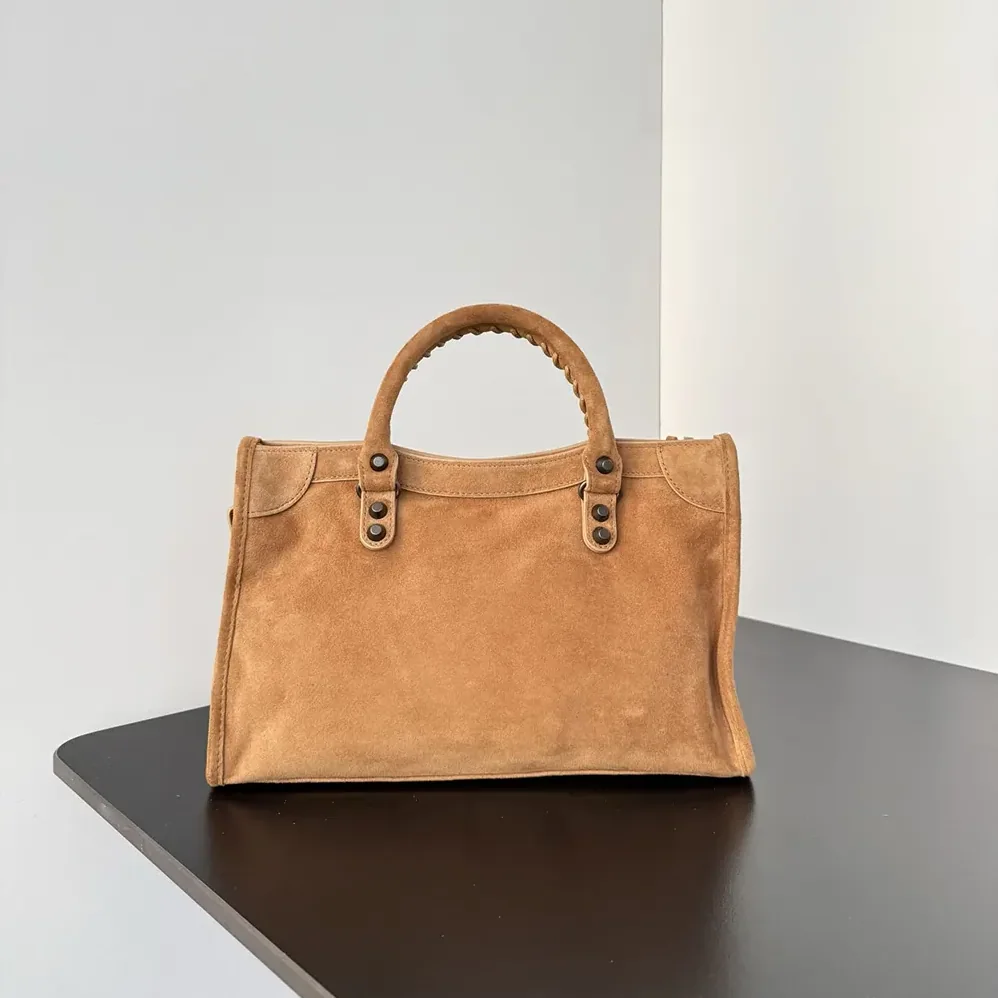 Balenciaga Le City Bag Small in Camel Suede Calfskin for Women