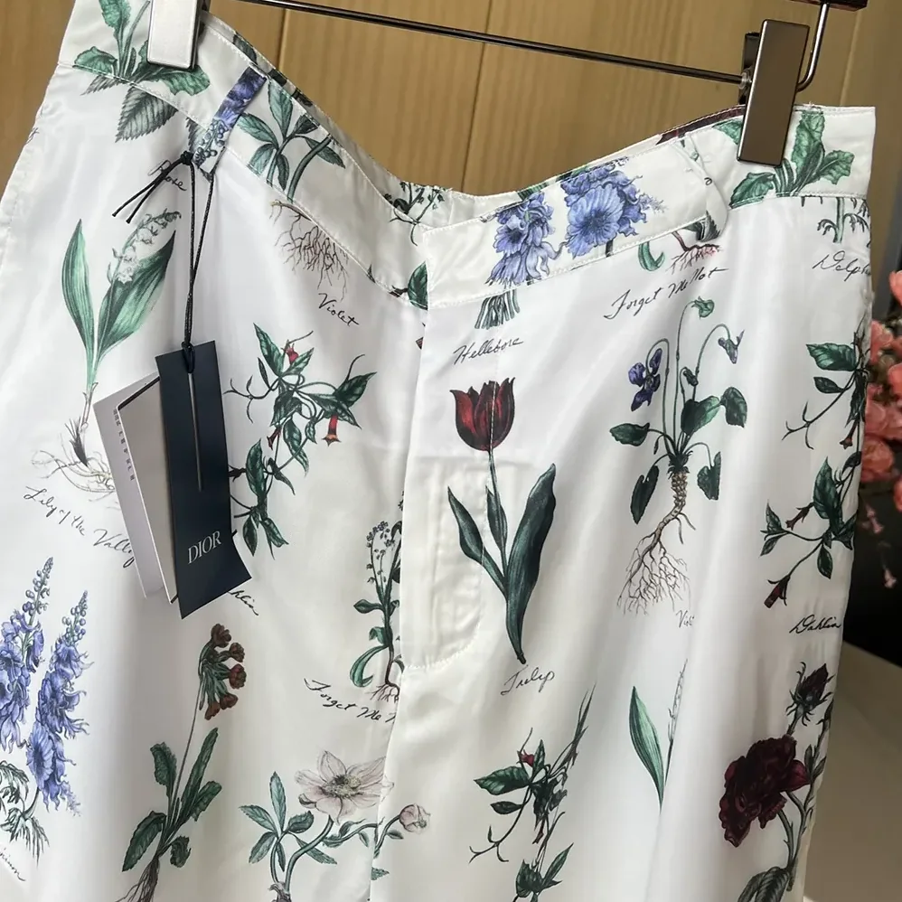 Dior Herbarium Illustration Bermuda Shorts in White Silk for Men