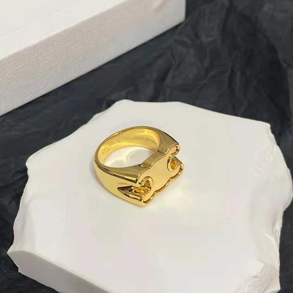 Celine Triomphe Chevalière Ring in Brass with Gold Finish for Women Celine Triomphe Chevalière Ring in Brass with Gold Finish for Women