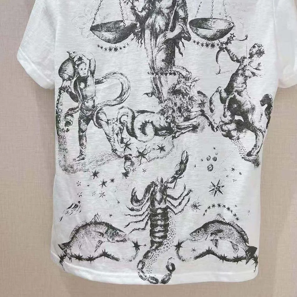 Dior T-shirt White Cotton Jersey with Melothesia Motif for Women Dior T-shirt White Cotton Jersey with Melothesia Motif for Women