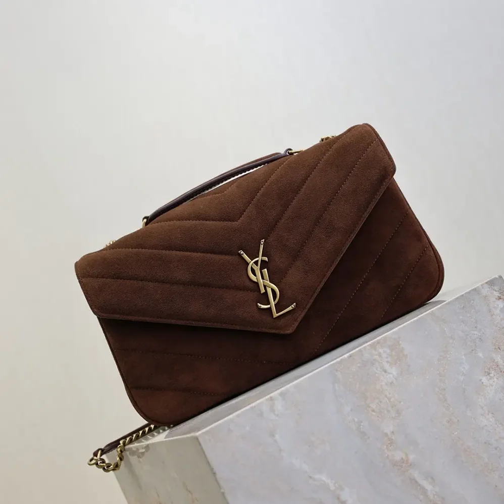 Saint Laurent YSL Loulou Medium In Matelassé Suede for Women in Brown