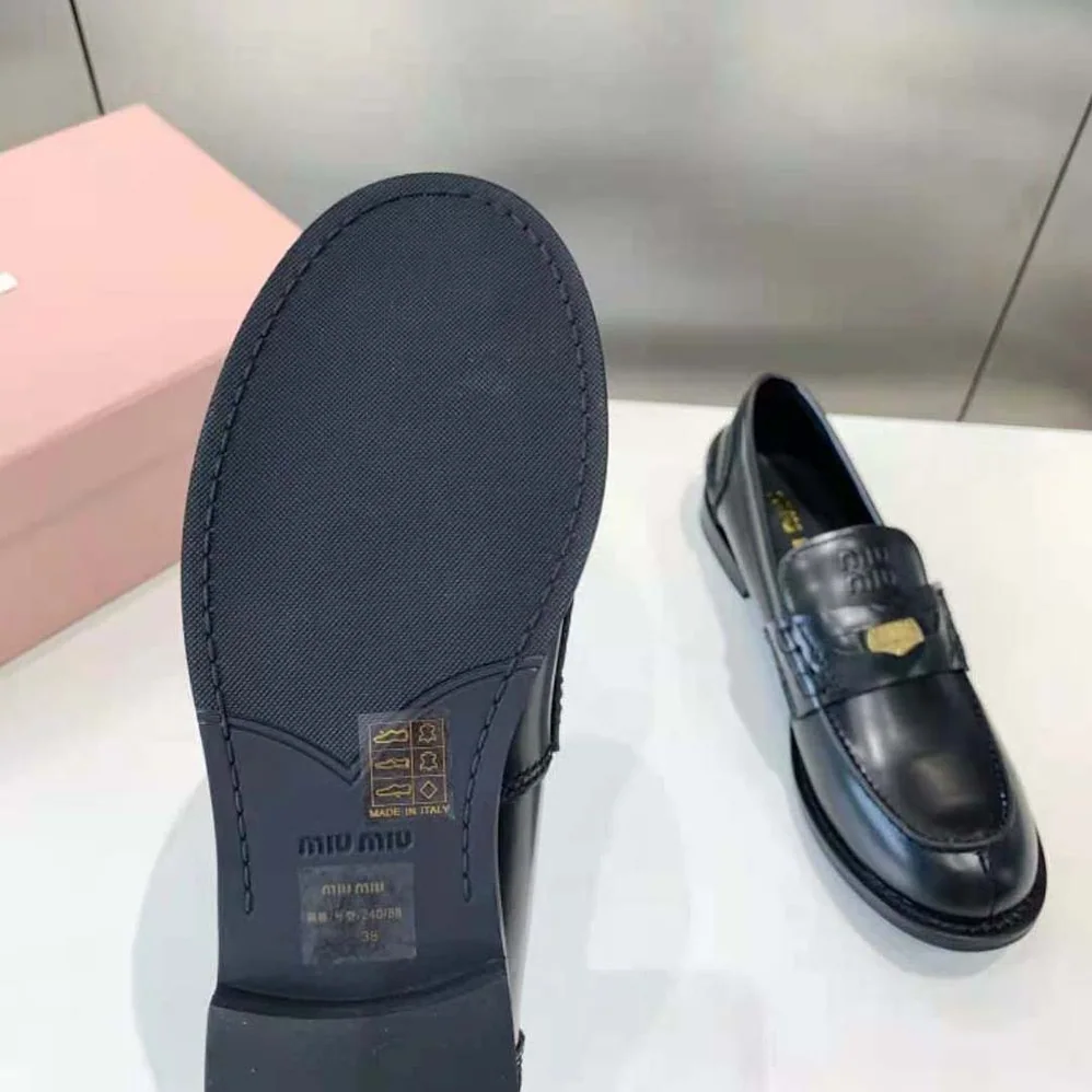 Miu Miu Brushed Leather Loafers for Women in Black Miu Miu Brushed Leather Loafers for Women in Black