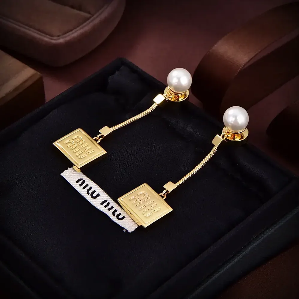 Miu Miu Metal Earrings with Artificial Pearls for Women