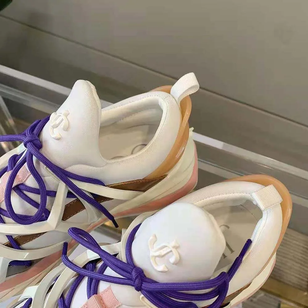 Jimmy Choo Cosmos/F White and Ballet Pink Leather and Neoprene Low for Women in Top Trainers