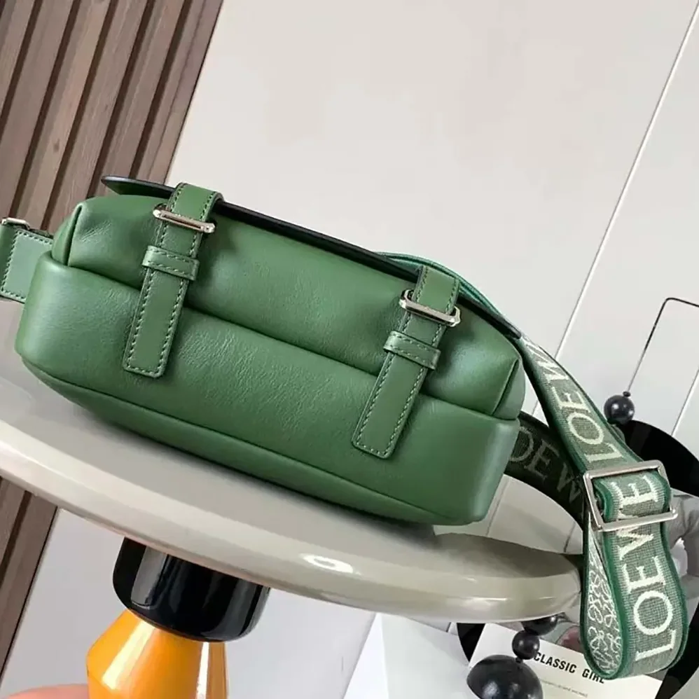 Loewe XS Military Messenger Bag in Supple Smooth Calfskin and Jacquard for Men in Green Loewe XS Military Messenger Bag in Supple Smooth Calfskin and Jacquard for Men in Green