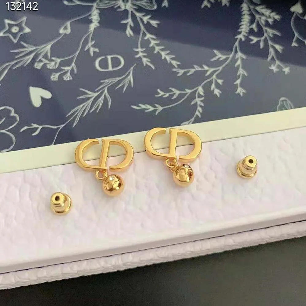 Dior Petit CD Earrings Gold-Finish Metal and White Crystals for Women Dior Petit CD Earrings Gold-Finish Metal and White Crystals for Women