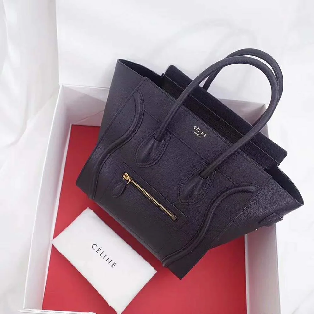 Celine Micro Luggage Handbag in Drummed Calfskin for Women in Black