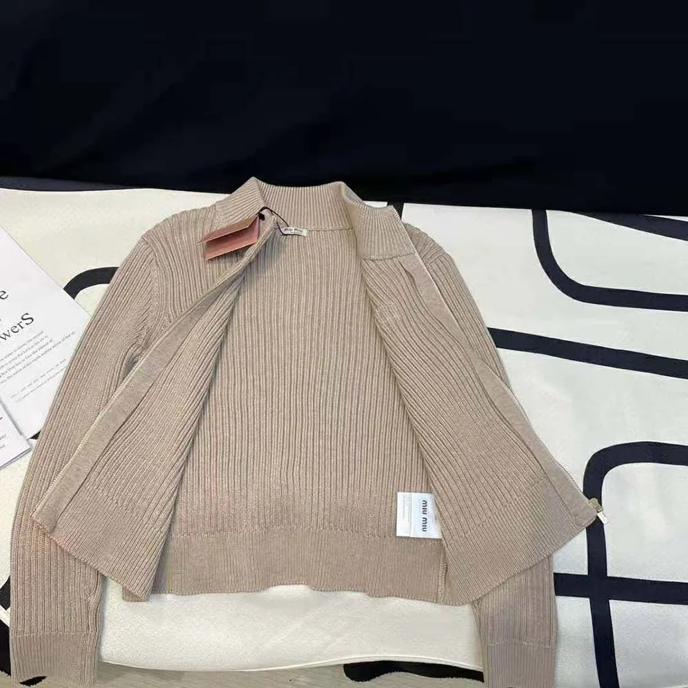 Miu Miu Wool Knit Cardigan with Knit Logo Patch for Women