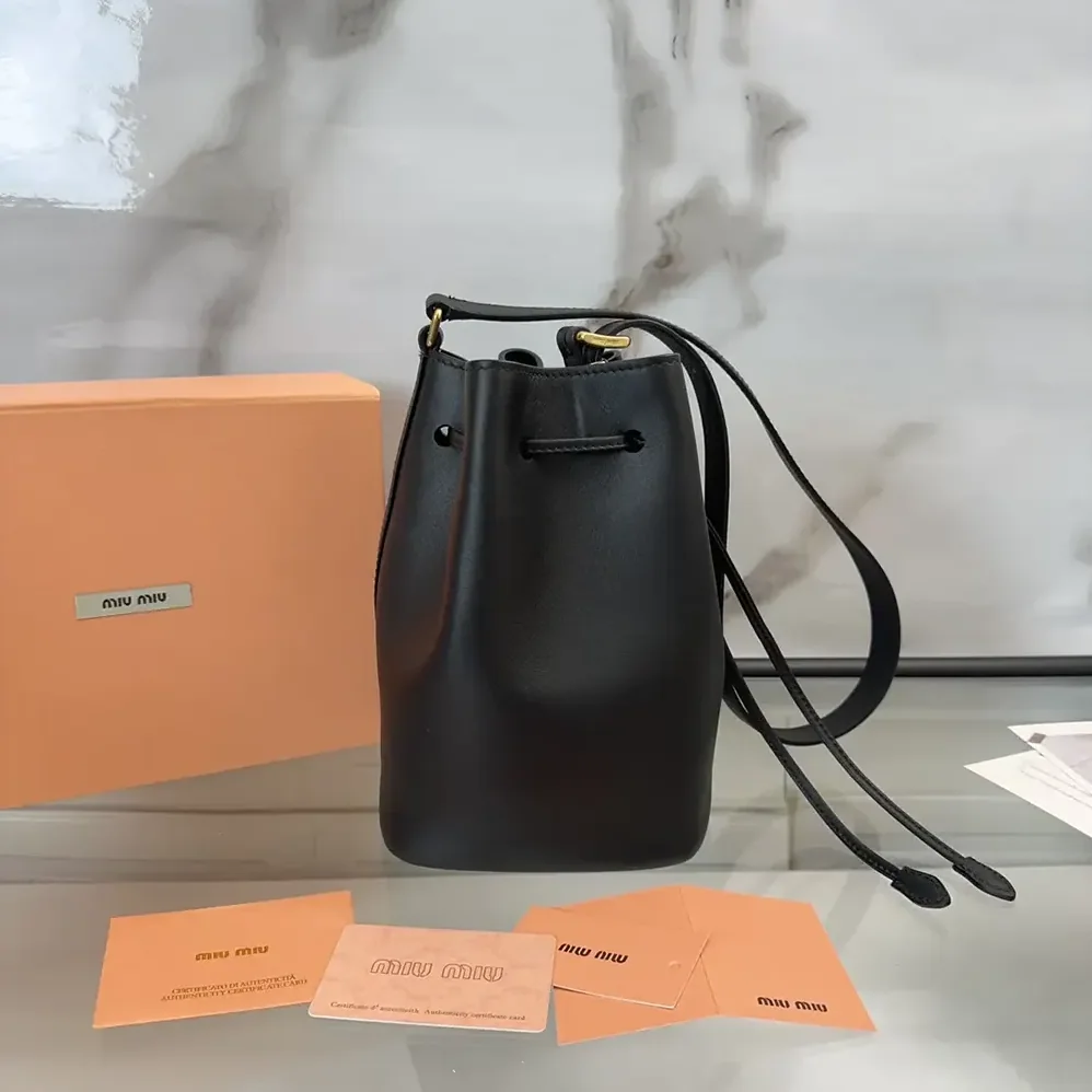 Miu Miu Leather Bucket Bag-Black 5BE090_2CRM_F0002_V_OOO for Women Miu Miu Leather Bucket Bag-Black 5BE090_2CRM_F0002_V_OOO for Women