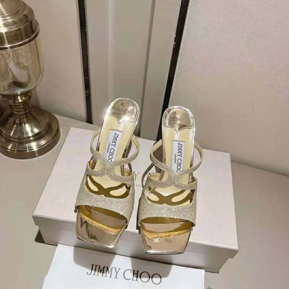 Jimmy Choo Anise 95 Platinum Ice Dusty Glitter Mules for Women Jimmy Choo Anise 95 Platinum Ice Dusty Glitter Mules for Women