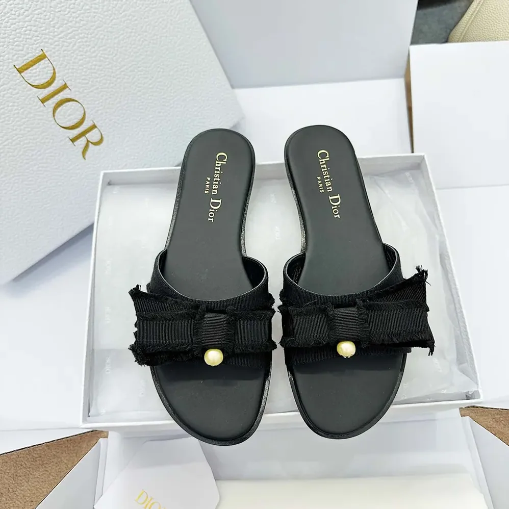 Dior Adiorable Slide Black Fringed Grosgrain for Women Dior Adiorable Slide Black Fringed Grosgrain for Women