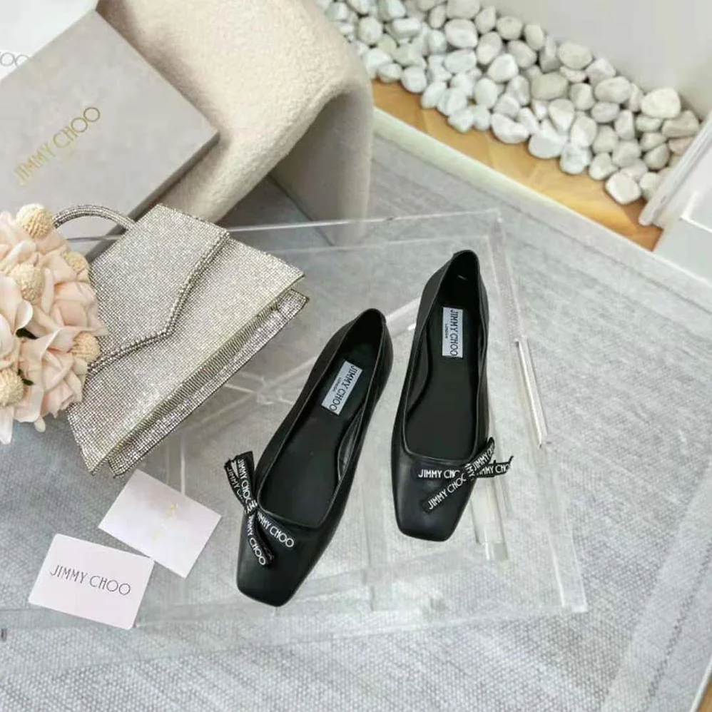 Jimmy Choo Veda Ballerina Black Nappa Leather Flat Ballerina Pumps with Jimmy Choo Bow for Women Jimmy Choo Veda Ballerina Black Nappa Leather Flat Ballerina Pumps with Jimmy Choo Bow for Women