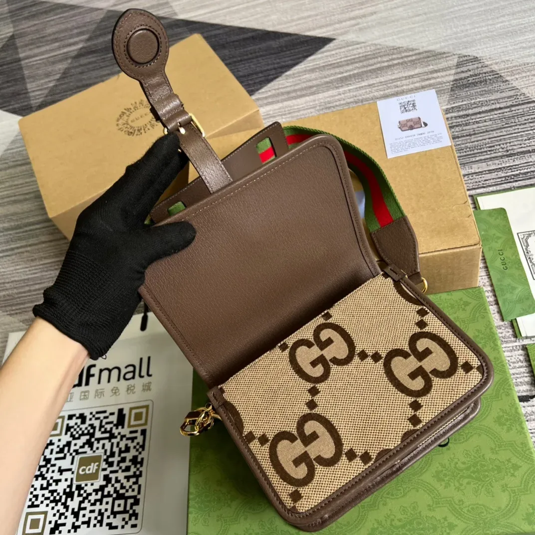 Gucci Ophidia Mini Jumbo GG Bag Camel And Ebony Jumbo GG Canvas /