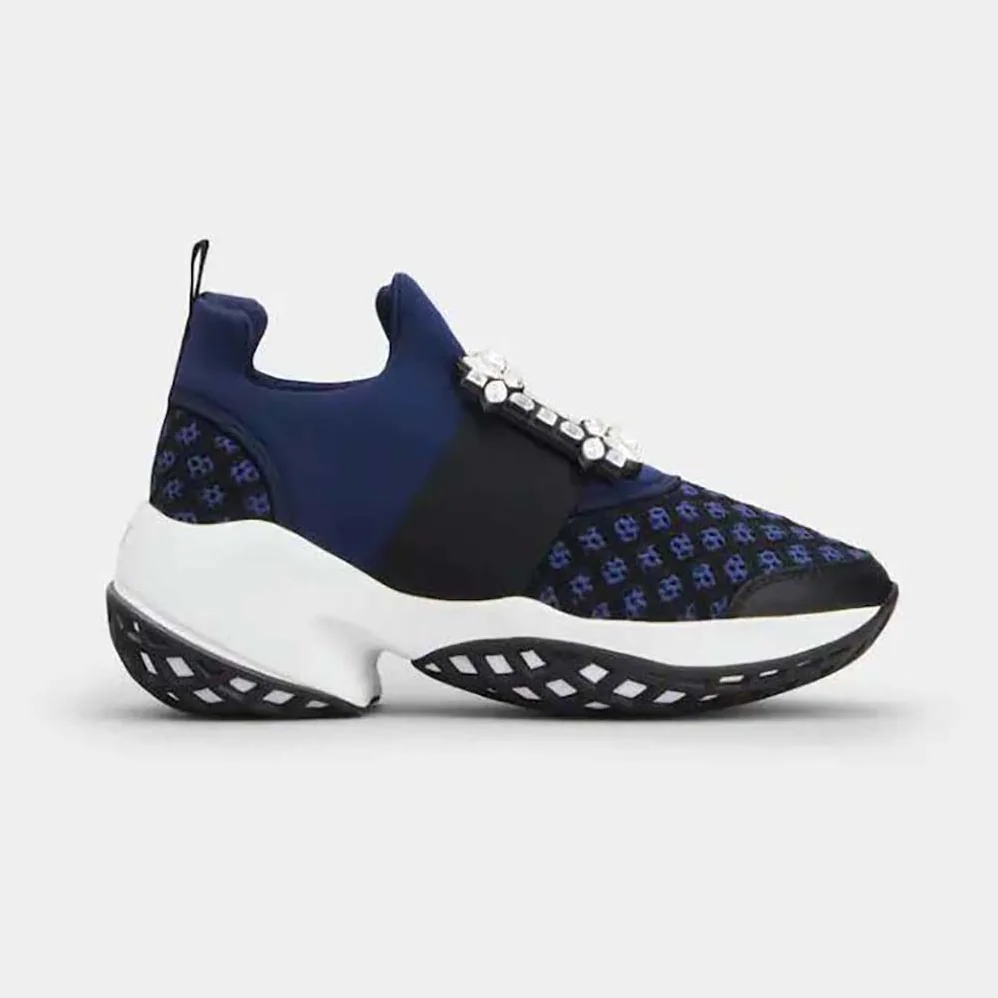 Roger Vivier Viv' Run Strass Buckle Sneakers in Technical Fabrics for Women in Navy