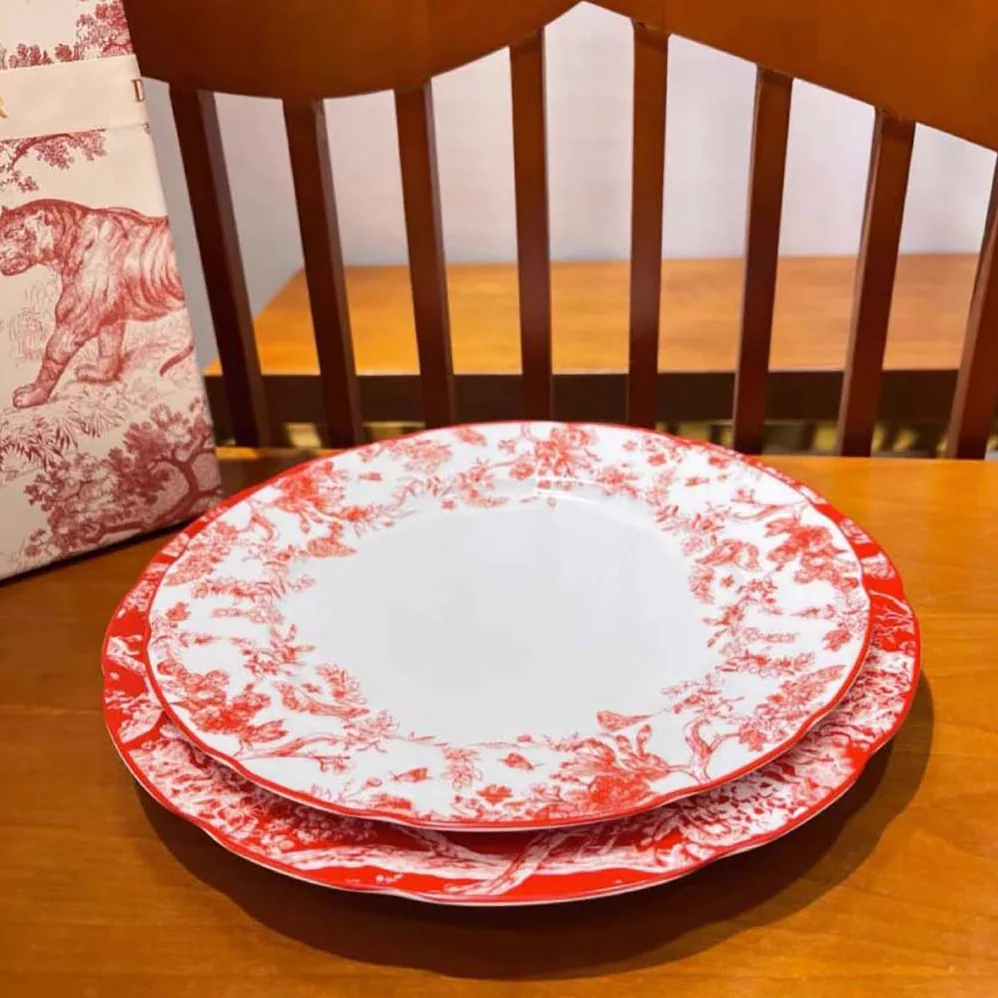 Dior Dessert Plate Red Toile de Jouy Lion for Unisex Dior Dessert Plate Red Toile de Jouy Lion for Unisex