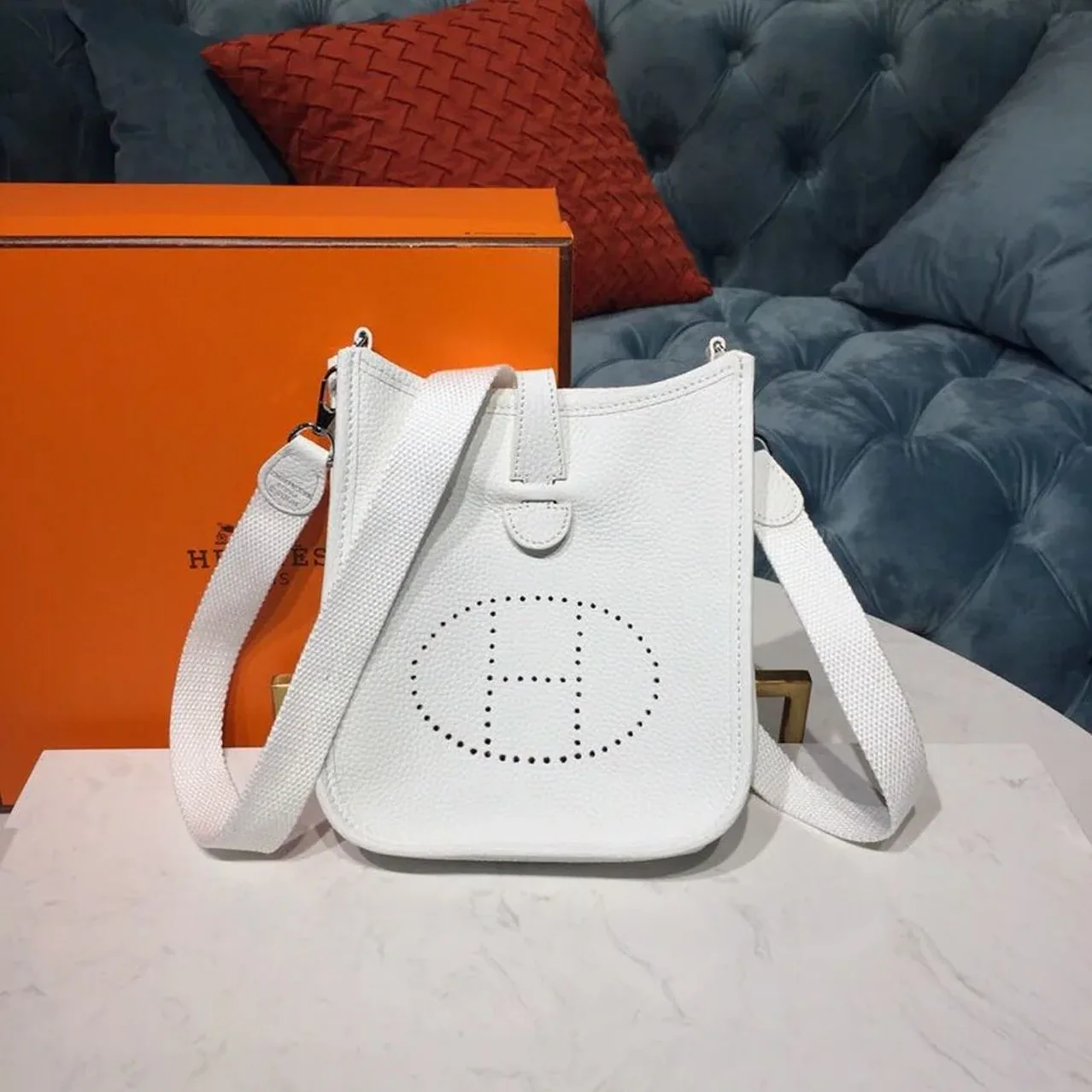 Hermes Evelyne II TPM Bag White Silver Toned Hardware /