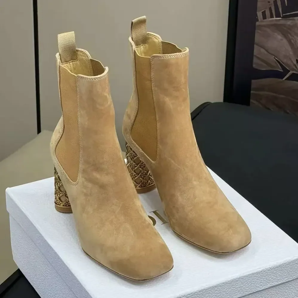 Dior Icon Heeled Ankle Boot Brown Suede Goatskin for Women