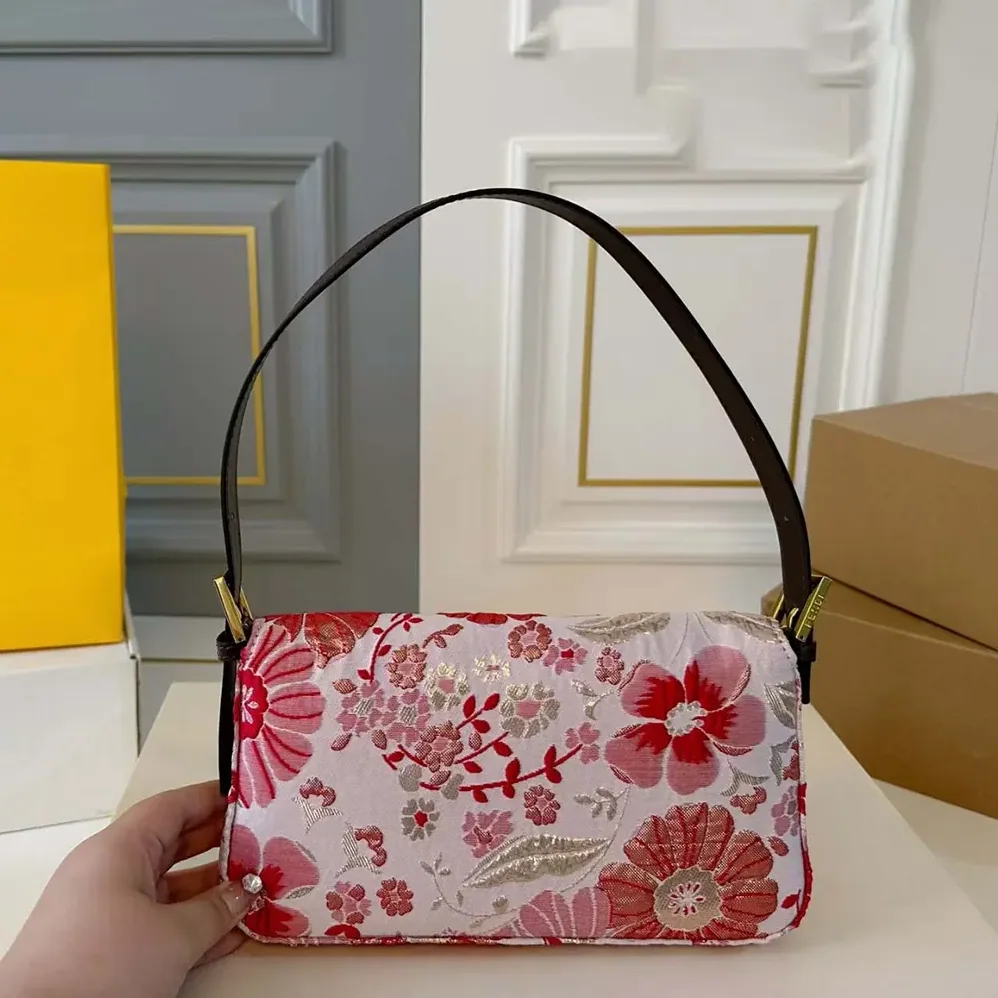 Fendi Baguette Canvas Bag with Coral Bandana Embroidery for Women Fendi Baguette Canvas Bag with Coral Bandana Embroidery for Women