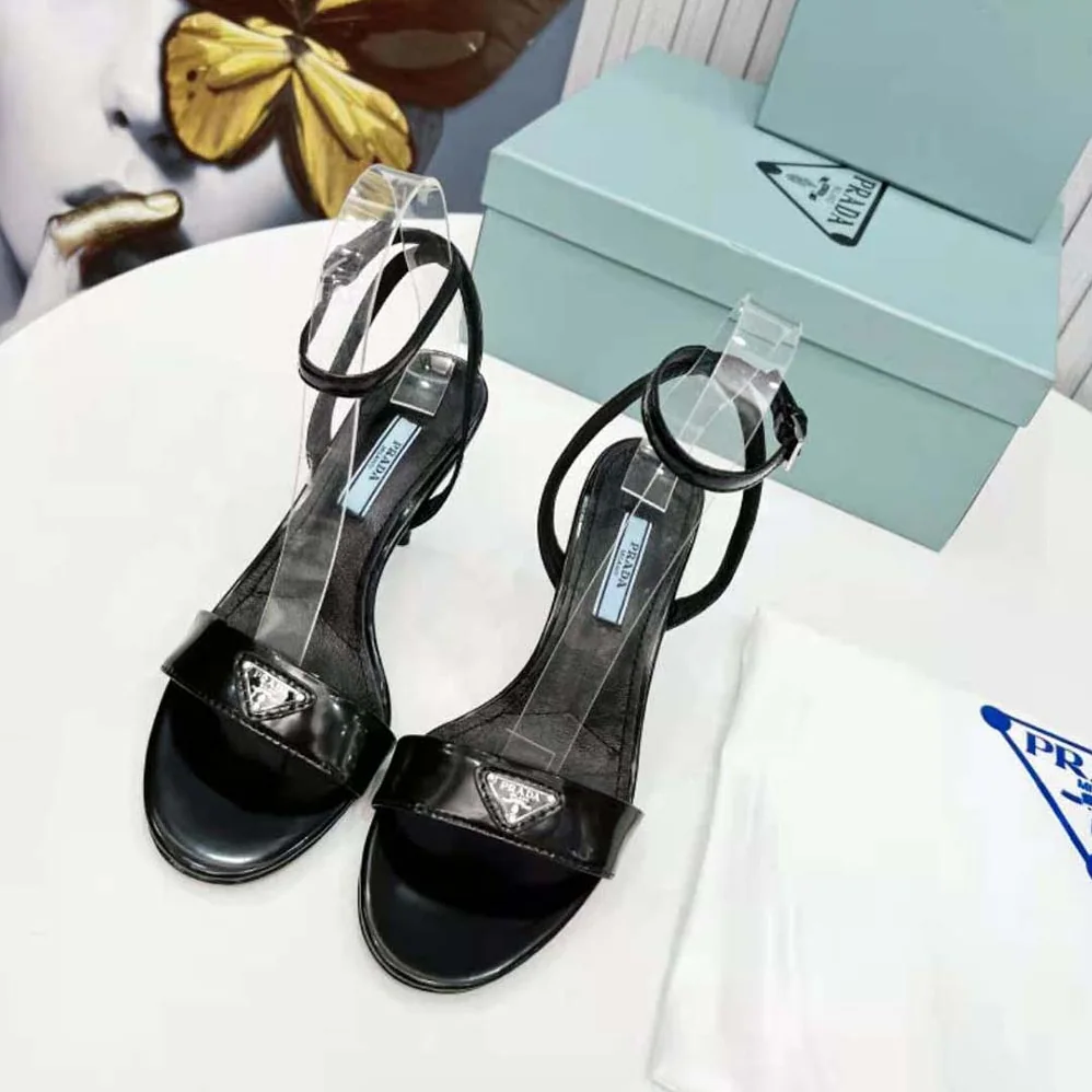 Prada Brushed Leather Sandals for Women in Black