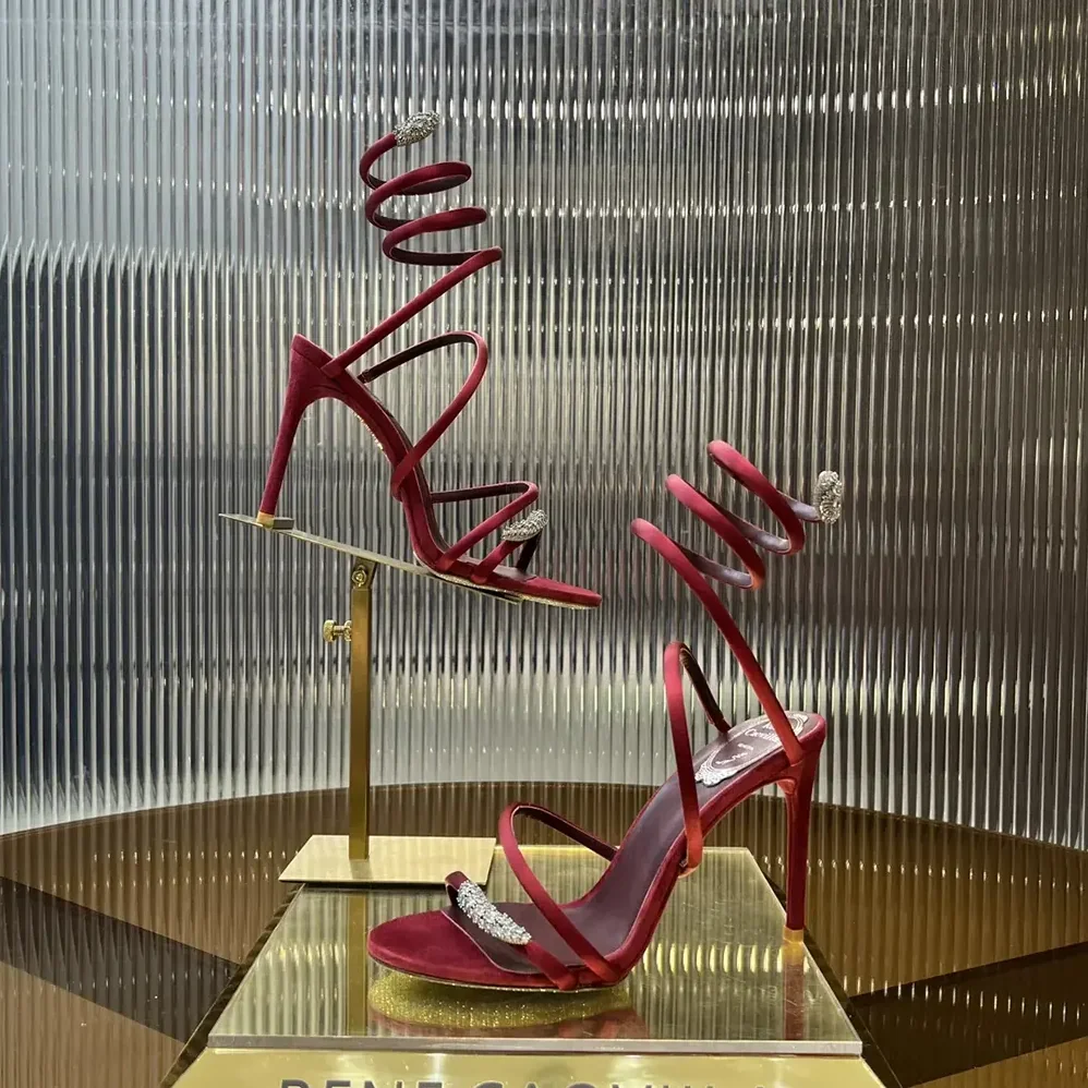 Rene Caovilla Serpente Midnight Red Sandal with Crystals 105 for Women