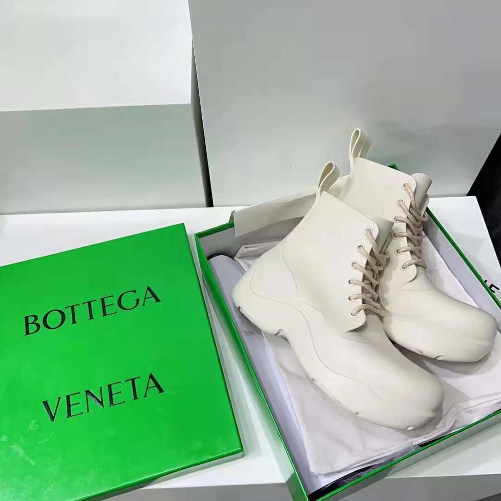 Bottega Veneta Puddle Lace-Up Ankle Boot for Unisex in White Bottega Veneta Puddle Lace-Up Ankle Boot for Unisex in White