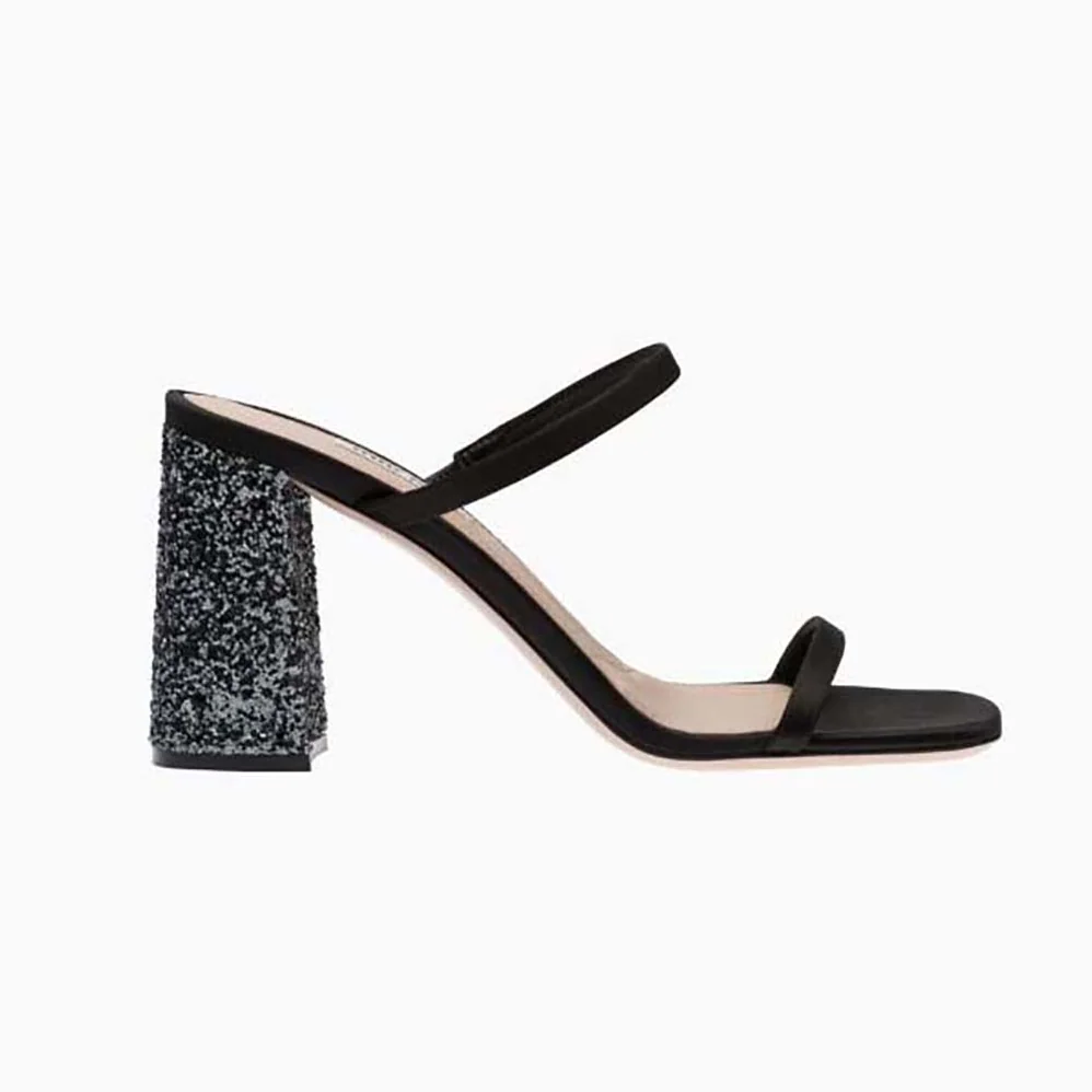 Miu Miu Satin and Glitter Slides in 85 mm Heel Height for Women in Black Miu Miu Satin and Glitter Slides in 85 mm Heel Height for Women in Black