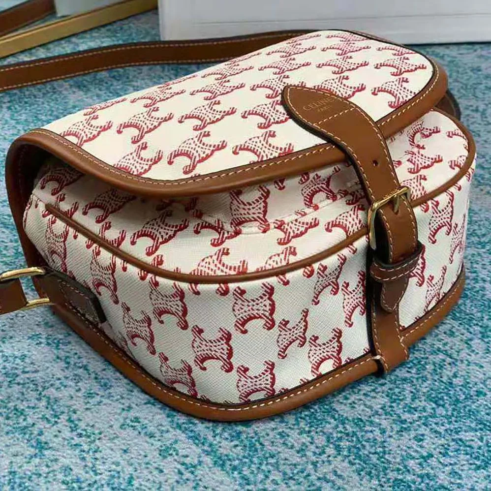 Celine Medium Folco Bag in Triomphe Canvas and Calfskin for Women