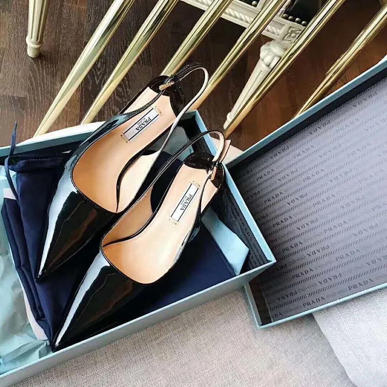 Prada Pointy Toe Slingback Pumps 45 mm Covered Heel for Women in Black Prada Pointy Toe Slingback Pumps 45 mm Covered Heel for Women in Black