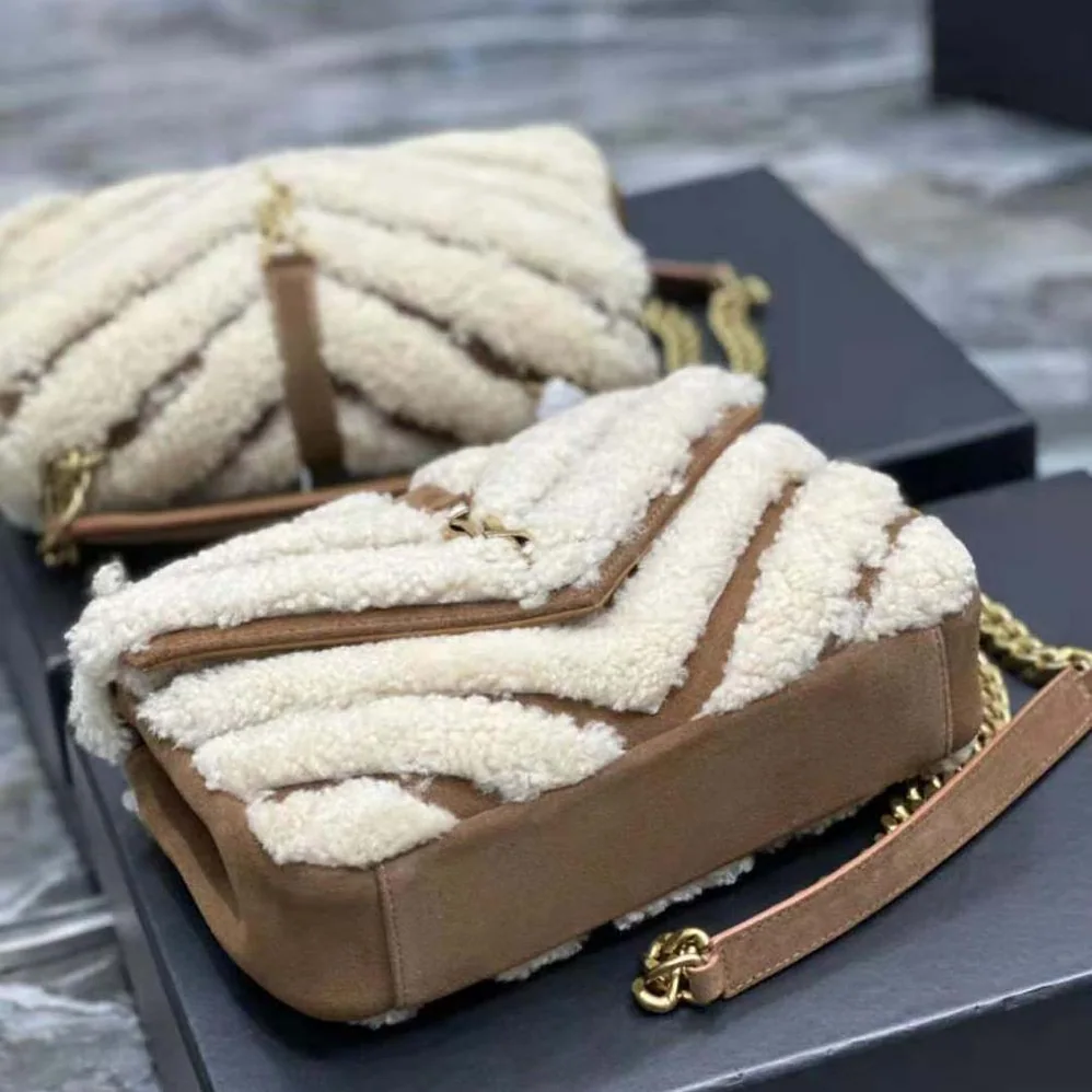 Saint Laurent YSL College Medium Chain Bag in Suede and Shearling for Women Saint Laurent YSL College Medium Chain Bag in Suede and Shearling for Women