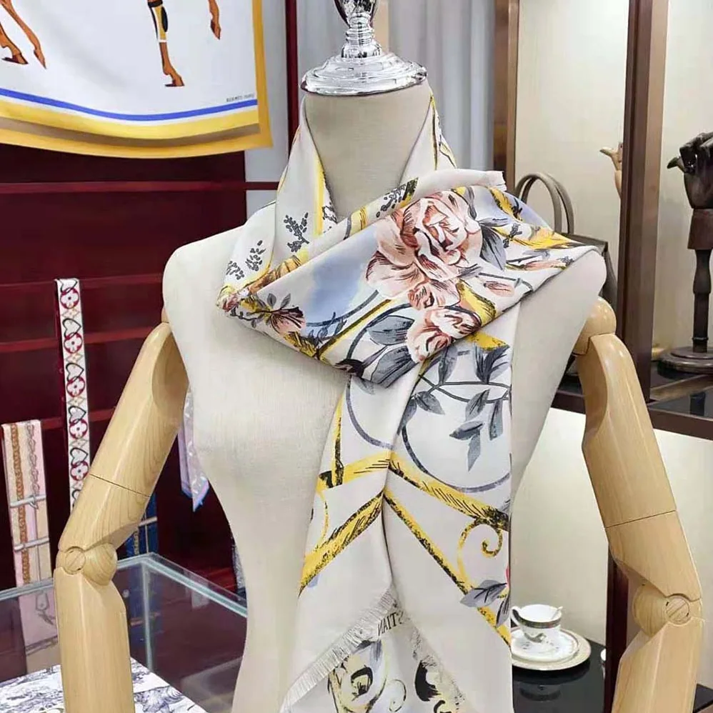 Dior Granville 90 Square Scarf White and Gray Silk Twill for Women Dior Granville 90 Square Scarf White and Gray Silk Twill for Women