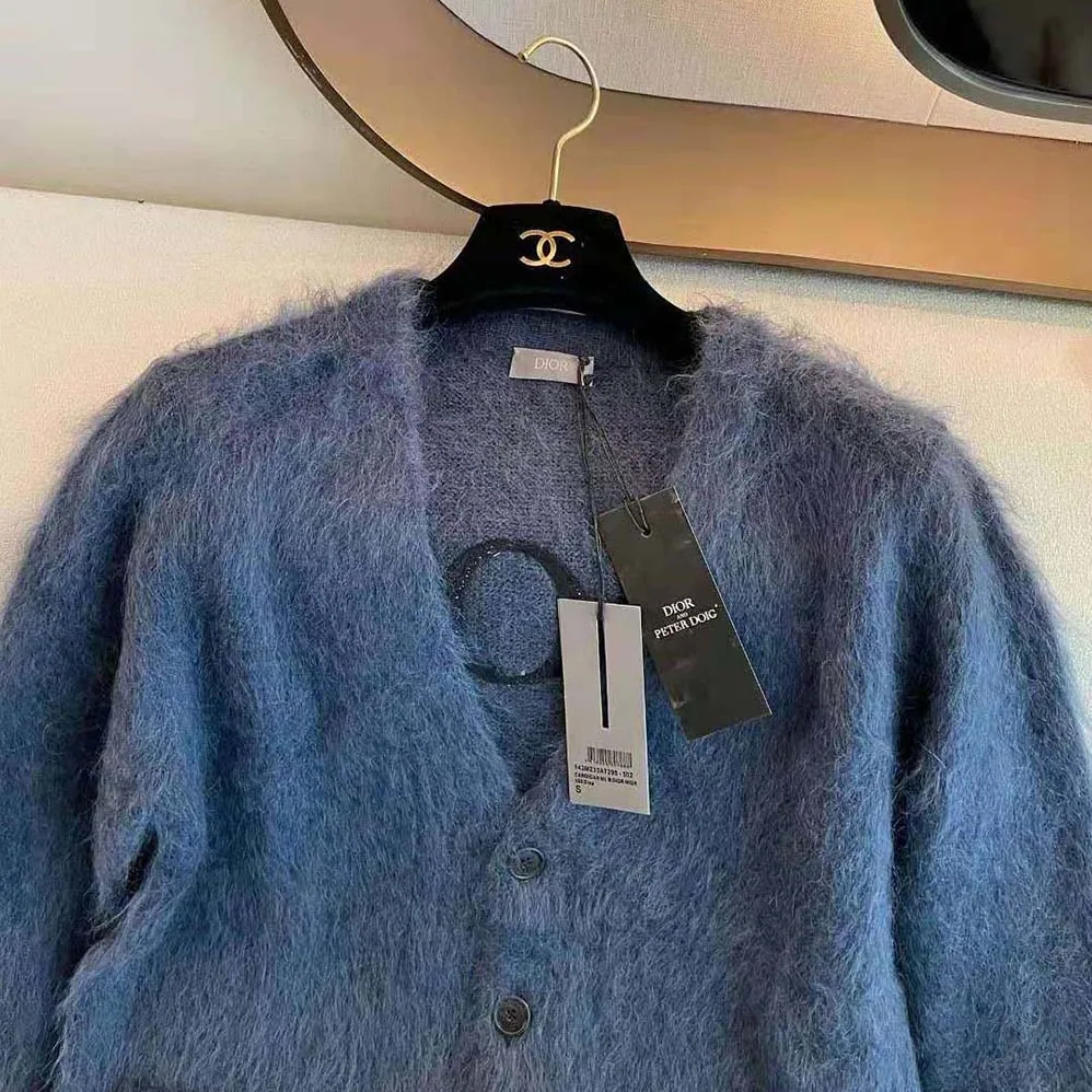 Dior Peter Doig Cardigan Blue Technical Mohair and Wool Brushed Jersey for Men Dior Peter Doig Cardigan Blue Technical Mohair and Wool Brushed Jersey for Men