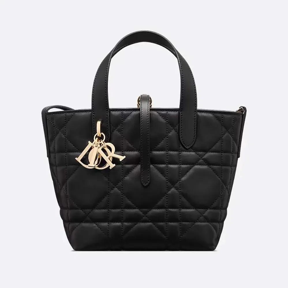 Dior Small Dior Toujours Vertical Tote Bag Black Macrocannage Calfskin for Women