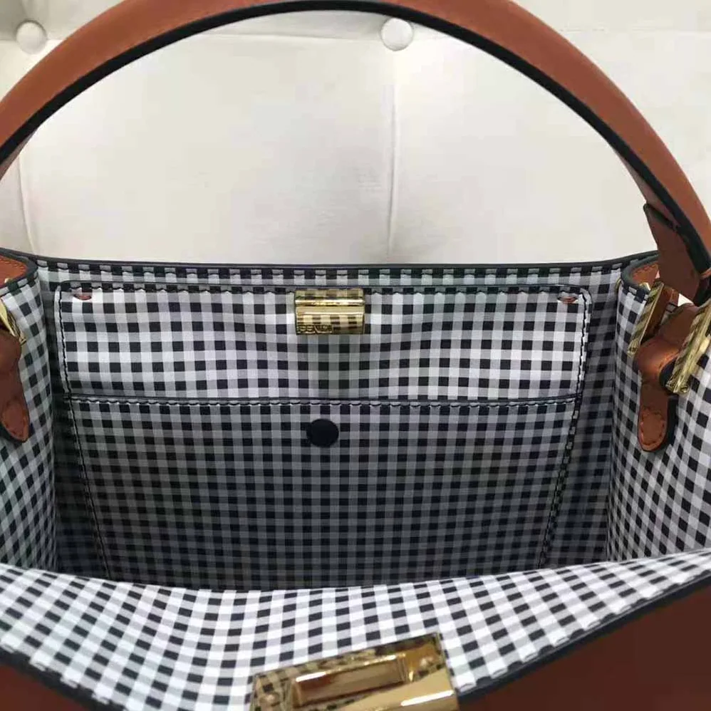 Fendi Peekaboo X-Lite Medium Brown Leather and Check Bag for Women