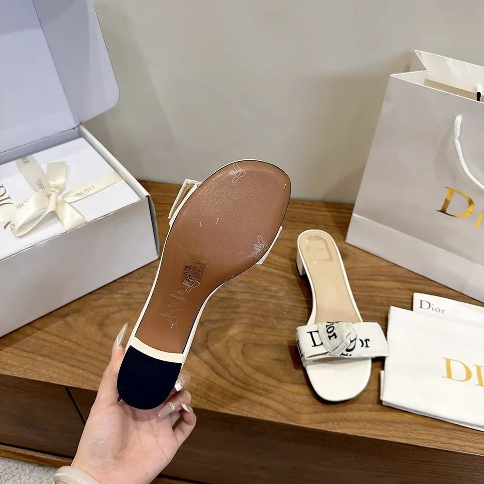 Dior J'Adior Heeled Slide Ivory Embroidered Cotton for Women Dior J'Adior Heeled Slide Ivory Embroidered Cotton for Women