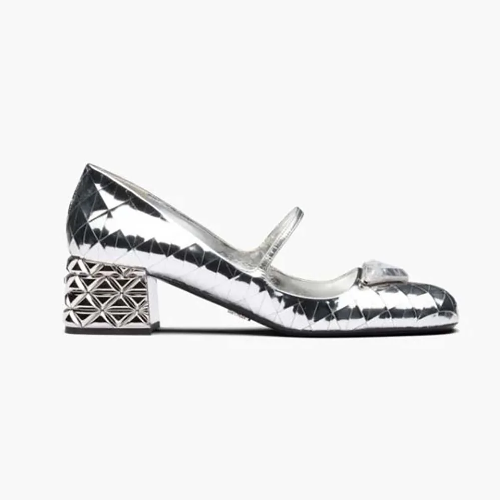 Prada Metallic Leather Pumps in 45mm Heel Height for Women in Silver Prada Metallic Leather Pumps in 45mm Heel Height for Women in Silver