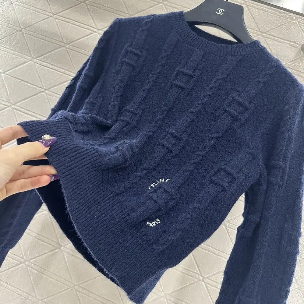 Celine Crewneck Sweater in Chains Cashmere for Men in Navy Celine Crewneck Sweater in Chains Cashmere for Men in Navy