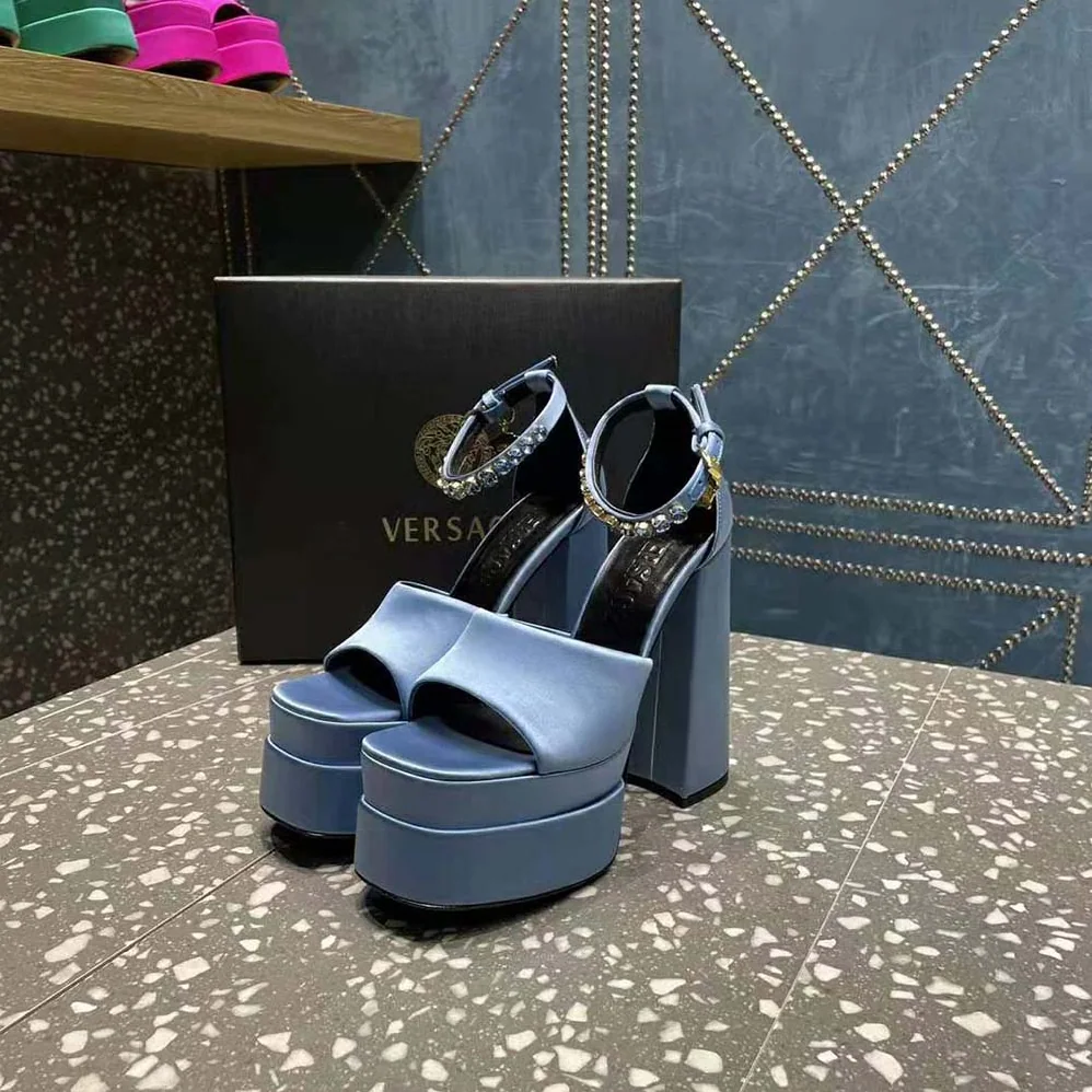Versace Medusa Aevitas Platform Sandals for Women in Blue