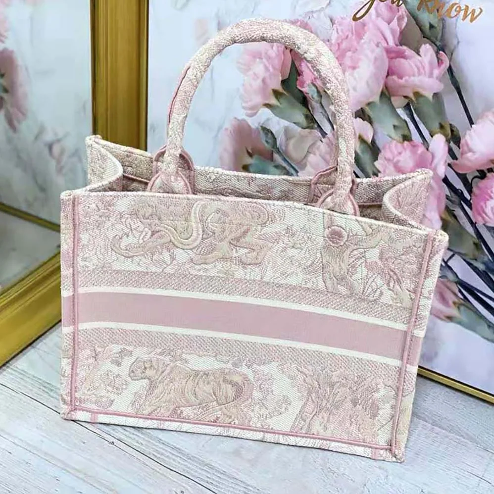 Dior Small Dior Book Tote Toile de Jouy Embroidery for Women in Pink