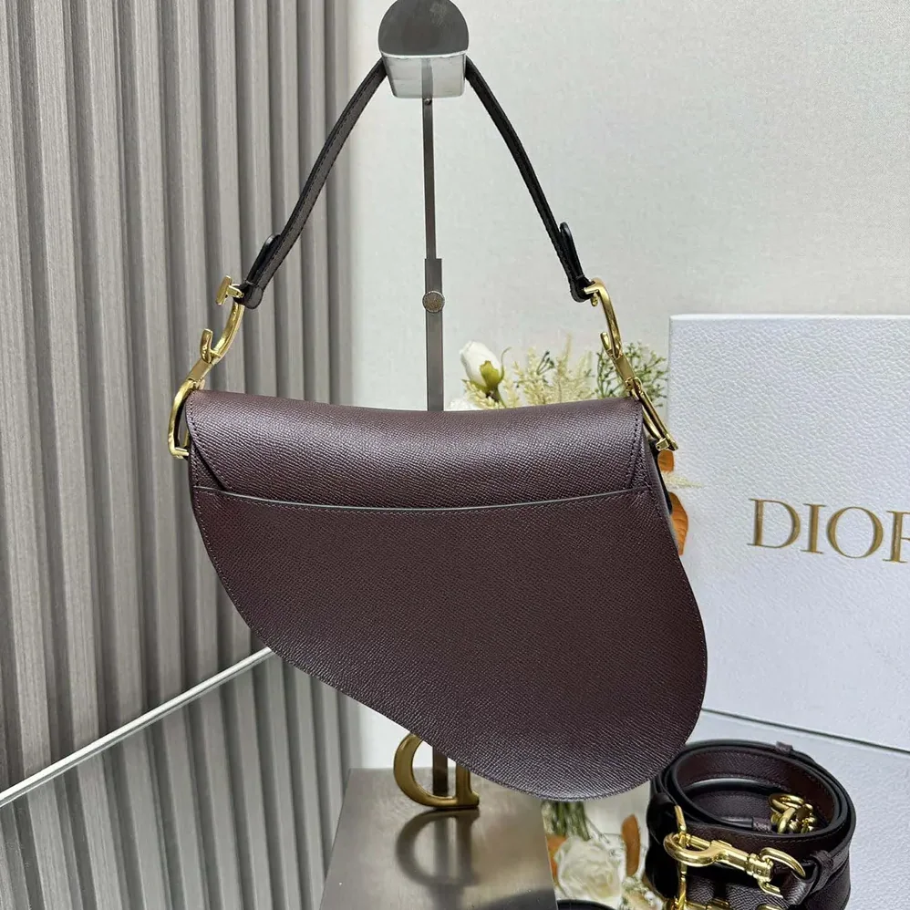 Dior Saddle Bag with Strap Plum Grained Calfskin for Women Dior Saddle Bag with Strap Plum Grained Calfskin for Women