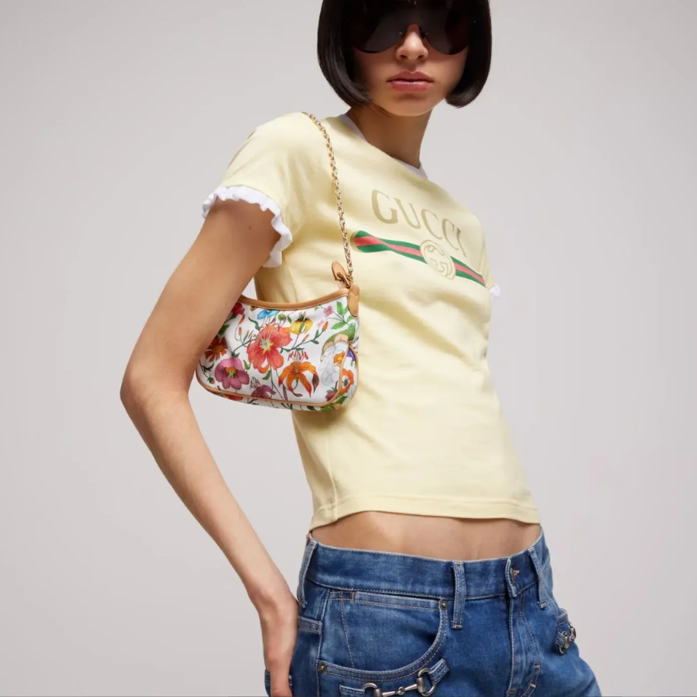 Gucci Gossip Small Shoulder Bag in White/ Multicolor Gold Hardware