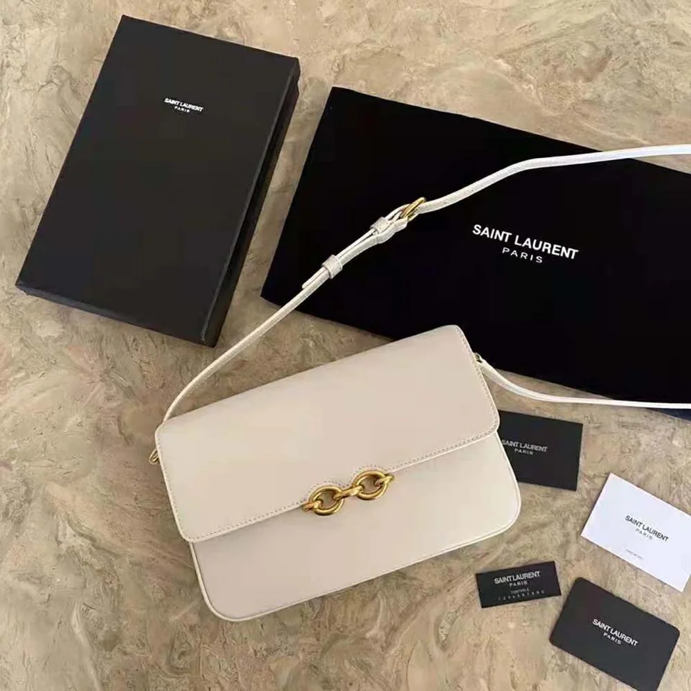 Saint Laurent YSL LE Maillon Satchel in Smooth Leather for Women in White Saint Laurent YSL LE Maillon Satchel in Smooth Leather for Women in White