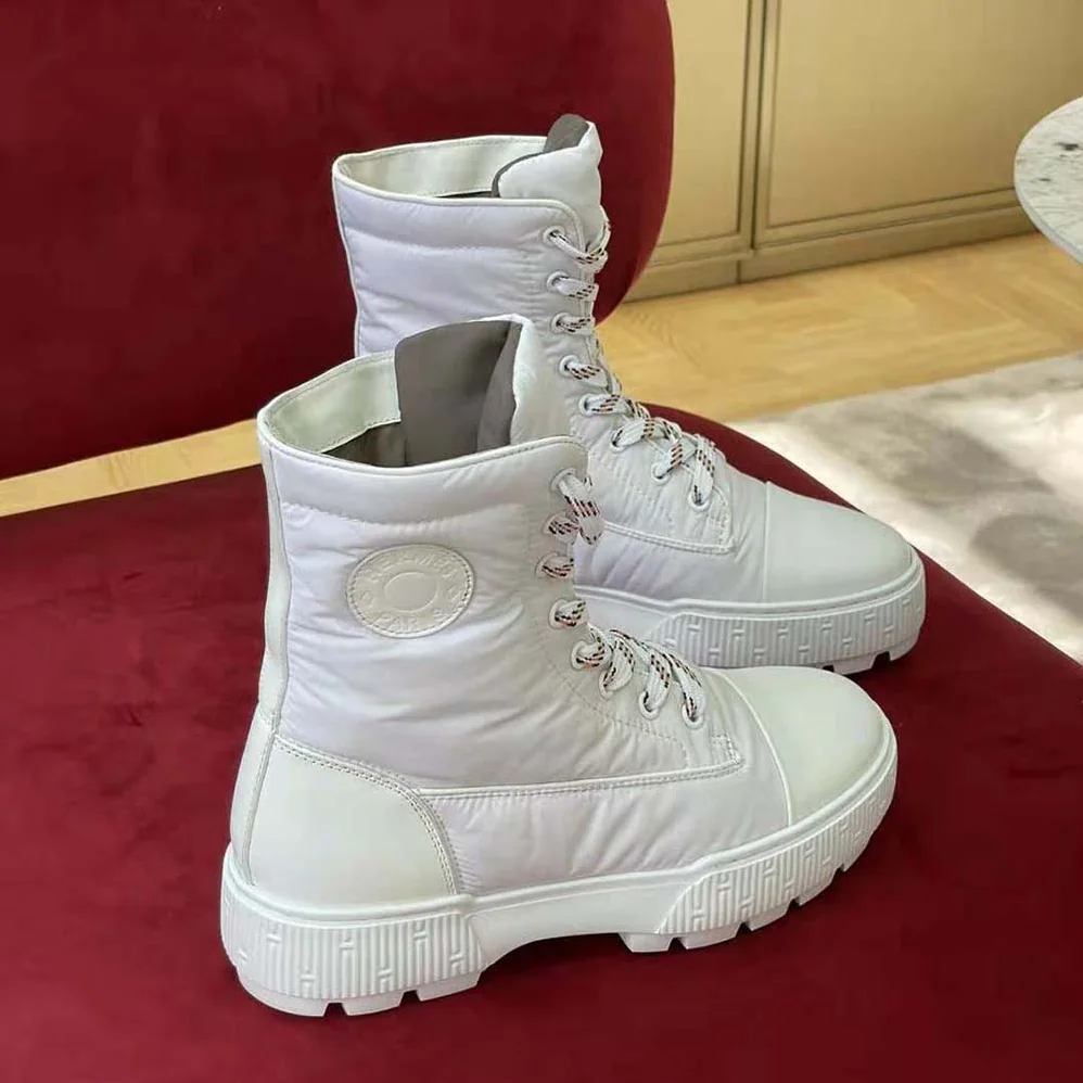 Hermes Fresh Ankle Boot in Calfskin and Light Parachute Fabric with Rubber Sole for Unisex in White
